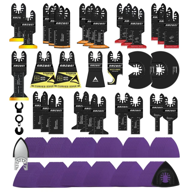 Alt view image 8 of 14 - 153PCS Upgraded Multitool Blades Oscillating Tool Accessories with Sandpaper, Hook Knife, Titanium Blades for Wood Metal Plastic Cutting, Compatible with Dewalt Ryobi Milwaukee Rockwell