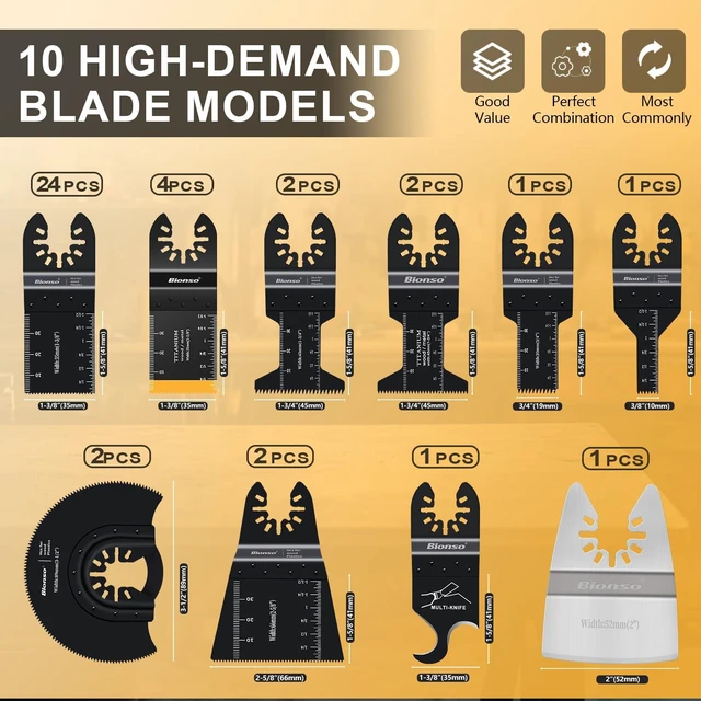 Alt view image 9 of 14 - 40 PCS Oscillating Saw Blades, Premium Multitool Kit for Wood Metal Plastics, Tool Blades Fit Dewalt Worx Rockwell Wen Milwaukee Makita Ryobi Bosch Fein Porter Genesis Black
