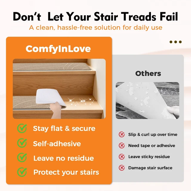 Alt view image 10 of 14 - Stair Treads for Wooden Steps, 15 PCS 8"x30", Beige Non-Slip TPE Backing Indoor Stair Runners, Washable & Reusable Stairs Carpet Rugs, No Residue, Safe for Kids, Pets, Seniors