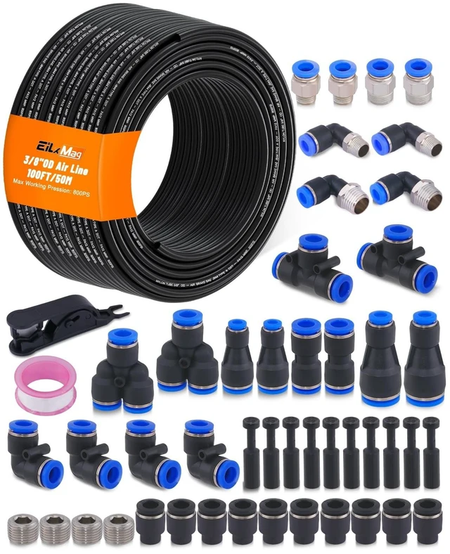 Alt view image 8 of 14 - 3/8" Air Line Tubing Kit, 100FT SAE J844 PA Nylon Air Hose Tubing with Cutter and Teflon Tape, 3/8" Air Hose with Push to Connect Fittings for Air Brake System Or Fluid Transfer(55PCS)