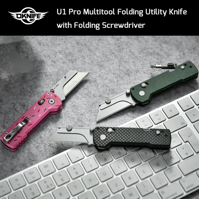 Alt view image 9 of 14 - U1 Pro Multitool Folding Utility Knife with Folding Screwdriver Quick Change Blade, Secure Rail Lock & Pocket Clip for Camping, Hiking and Everyday Carry (Carbon Fiber Black)
