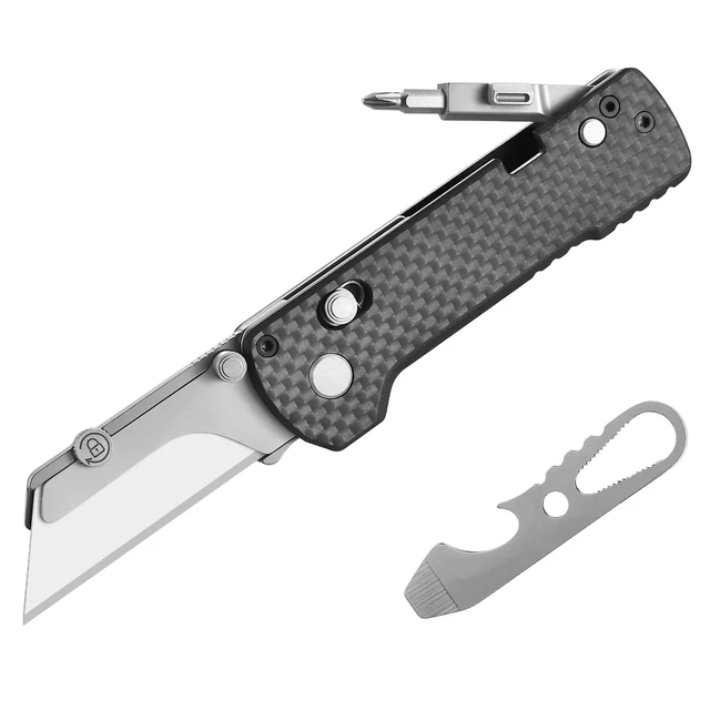 Alt view image 8 of 14 - U1 Pro Multitool Folding Utility Knife with Folding Screwdriver Quick Change Blade, Secure Rail Lock & Pocket Clip for Camping, Hiking and Everyday Carry (Carbon Fiber Black)