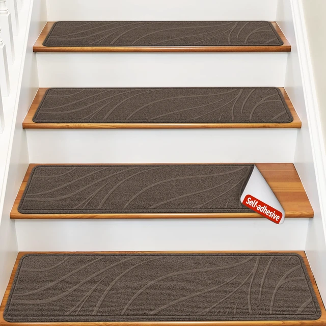 Alt view image 8 of 14 - Stair Treads for Wooden Steps, 15 PCS 8"x30", Brown Non-Slip TPE Backing Indoor Stair Runners, Washable & Reusable Stairs Carpet Rugs, No Residue, Safe for Kids, Pets, Seniors