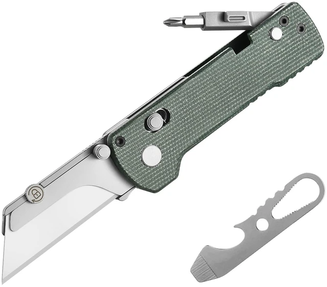 Alt view image 8 of 14 - U1 Pro Multitool Folding Utility Knife with Folding Screwdriver Quick Change Blade EDC Utility Knife with Secure Rail Lock & Pocket Clip for Men & Women (Green Micarta)