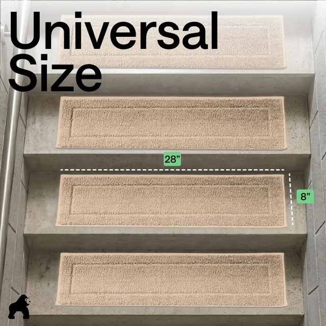 Alt view image 9 of 14 - Peel and Stick Stair Treads, 8x28 Inches, 12 Pack, Beige Multi-Surface Use Machine Washable Carpet Runners for Wooden Steps, Indoor Rugs for Stairs, Pet Friendly, Universal Size