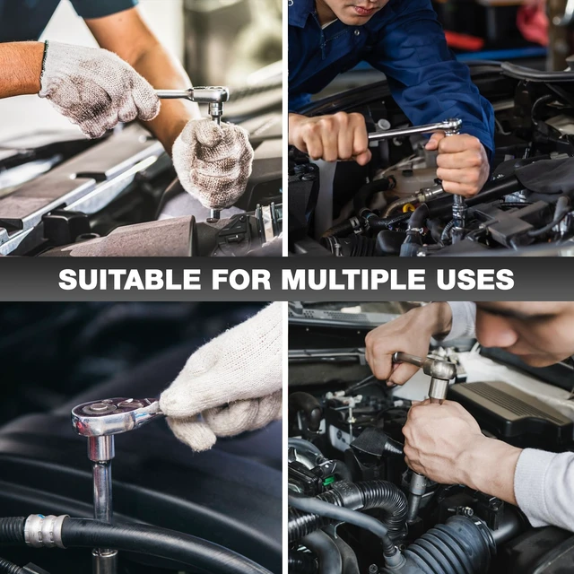 Alt view image 14 of 14 - 44pcs 3/8" Drive Impact Socket Set,Drive Master Socket Set,SAE/Metric, Deep & Shallow with 3/8" Drive Head Ratchet,Universal Joint,Extension bar (3 & 6),6 Point,CR-V SteelMirror Chrome