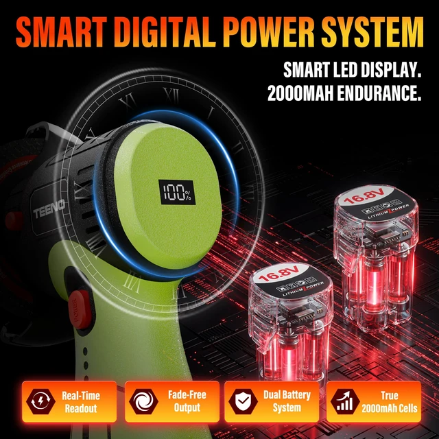 Alt view image 12 of 14 - Brushless Cordless Angle Grinder 3", 16.8V Cut-Off Tool, LED, Green 19500 RPM Mini Angle Grinder with Overheat Protection, 2x 2.0Ah Batteries, Hard Case & 6 Discs for Metal/Wood/Tile