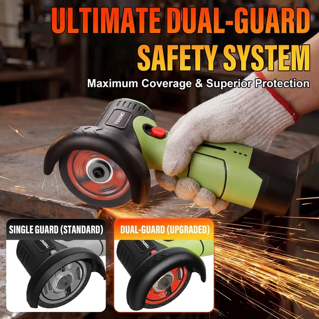 Alt view image 11 of 14 - Brushless Cordless Angle Grinder 3", 16.8V Cut-Off Tool, LED, Green 19500 RPM Mini Angle Grinder with Overheat Protection, 2x 2.0Ah Batteries, Hard Case & 6 Discs for Metal/Wood/Tile