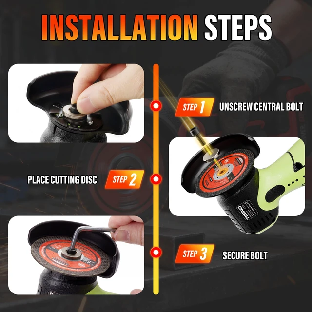 Alt view image 14 of 14 - Brushless Cordless Angle Grinder 3", 16.8V Cut-Off Tool, LED, Green 19500 RPM Mini Angle Grinder with Overheat Protection, 2x 2.0Ah Batteries, Hard Case & 6 Discs for Metal/Wood/Tile