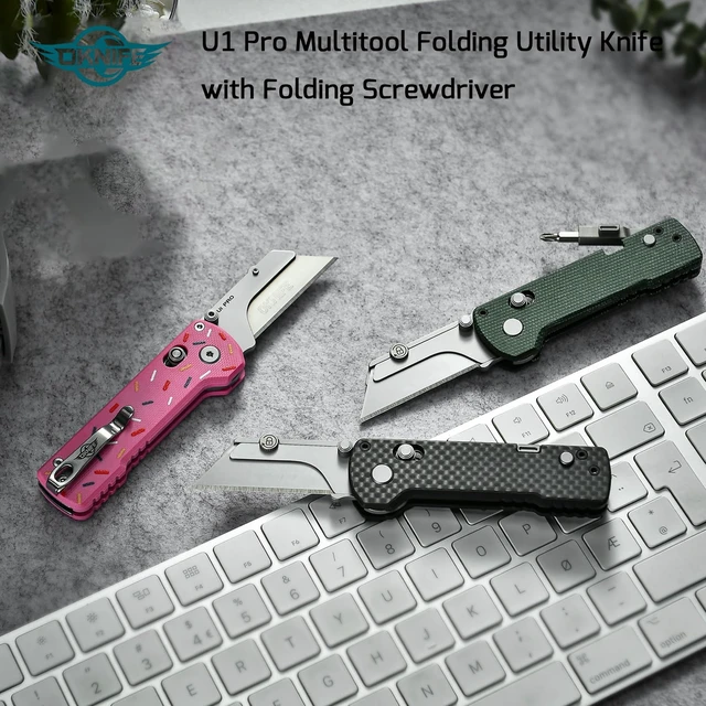 Alt view image 9 of 14 - U1 Pro Multitool Folding Utility Knife with Screwdriver Quick Change Blade EDC Utility Knife with Secure Rail Lock & Pocket Clip for Men Women (Doughnut)