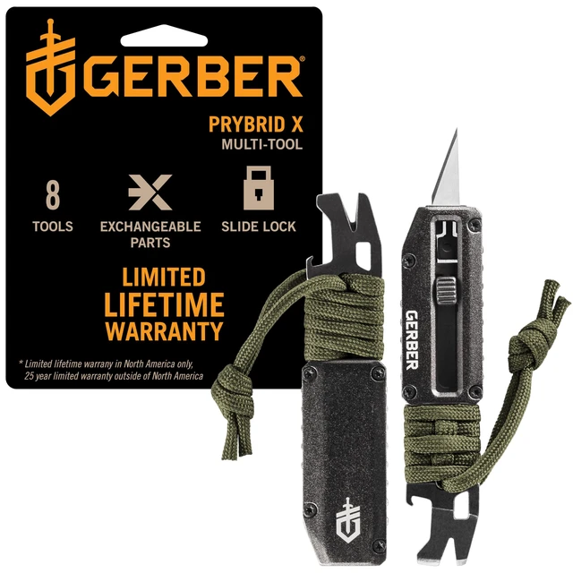 Alt view image 7 of 12 - Prybrid X EDC Pocket Knife Multitool with Bottle Opener, Green Retractable box cutter blade, pry bar, everyday carry, compact multitool, replaceable blade