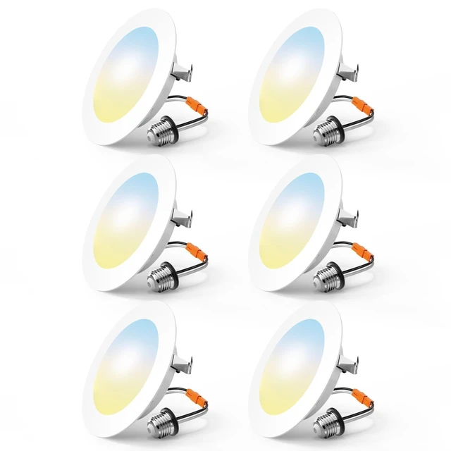 Alt view image 7 of 12 - 6 Pack Retrofit LED Recessed Lighting 4 Inch, 5CCT, White 2700K/3000K/4000K/5000K/6000K Selectable, Dimmable Flat Can Lights, 700LM Brightness, 7W, IC & Damp Rated, ETL & FCC