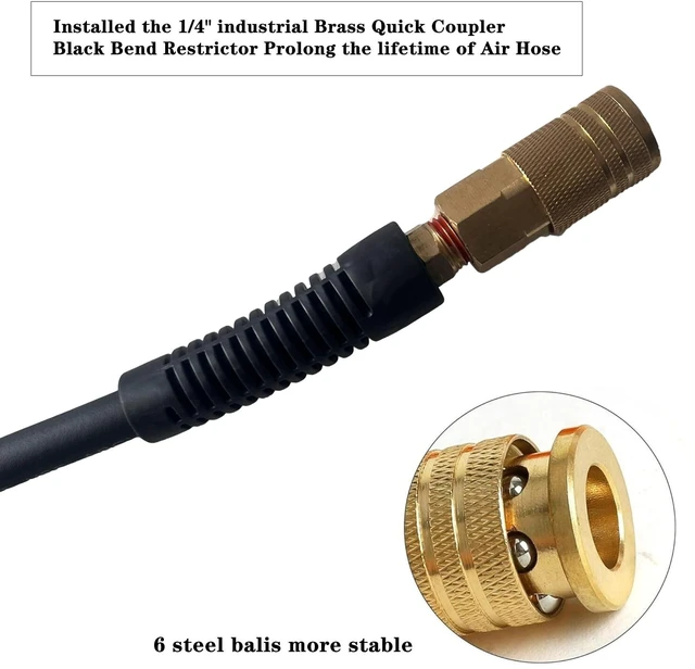 Alt view image 9 of 12 - Air Hose 3/8 in x 100 ft, Heavy Duty, Lightweight, Kink Resistant, Hybrid Air Compressor Hose with 1/4 in Solid Brass Male Fittings, Bend Restrictors, 300 PSI (100FT, Black)