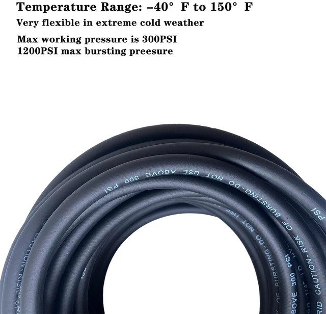 Alt view image 8 of 12 - Air Hose 3/8 in x 100 ft, Heavy Duty, Lightweight, Kink Resistant, Hybrid Air Compressor Hose with 1/4 in Solid Brass Male Fittings, Bend Restrictors, 300 PSI (100FT, Black)