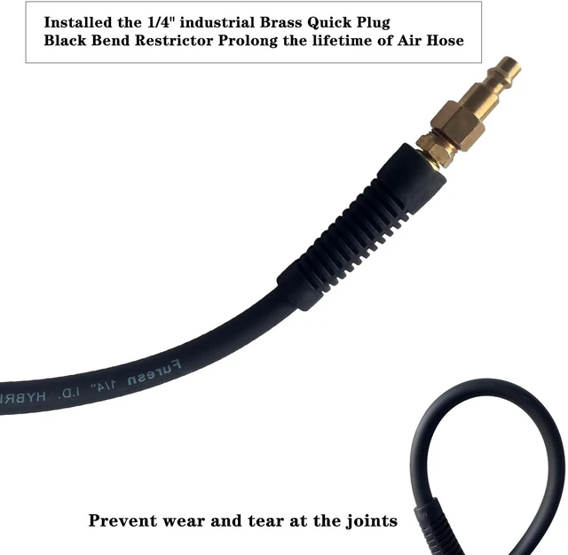 Alt view image 10 of 12 - Air Hose 3/8 in x 100 ft, Heavy Duty, Lightweight, Kink Resistant, Hybrid Air Compressor Hose with 1/4 in Solid Brass Male Fittings, Bend Restrictors, 300 PSI (100FT, Black)