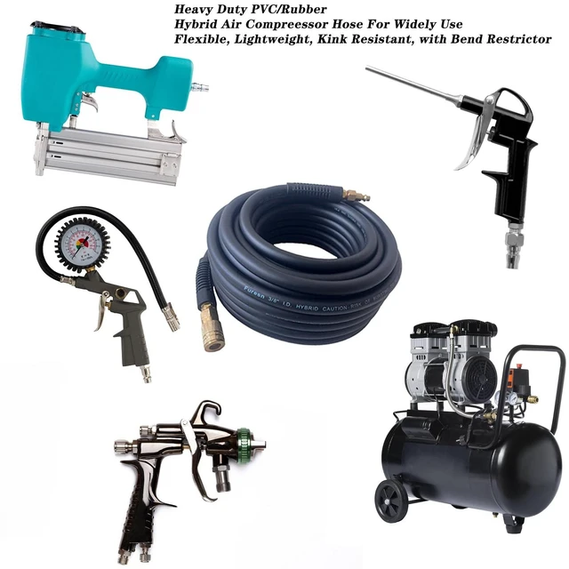 Alt view image 11 of 12 - Air Hose 3/8 in x 100 ft, Heavy Duty, Lightweight, Kink Resistant, Hybrid Air Compressor Hose with 1/4 in Solid Brass Male Fittings, Bend Restrictors, 300 PSI (100FT, Black)