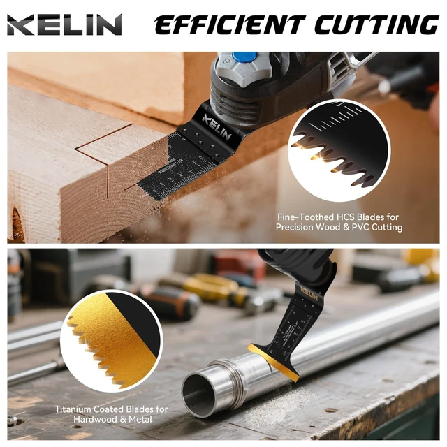 Alt view image 9 of 14 - 56pcs Titanium Oscillating Tool Blades, Universal Multitool Blades 4 Types Oscillating Titanium Saw Blades for Wood,Metal, Drywall,Pipes Fits Dewalt,Bosch,Milwaukee & 98% Oscillating Tools
