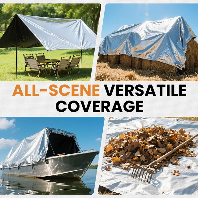 Alt view image 12 of 14 - 16 Mil 12x20 FT Heavy Duty Waterproof Tarps for Outdoor, Silver Heavy Duty Tarps with Reinforced Edges & Rustproof Grommets, Waterproof Cover for Roof, Tent, Camping, Pool, Car