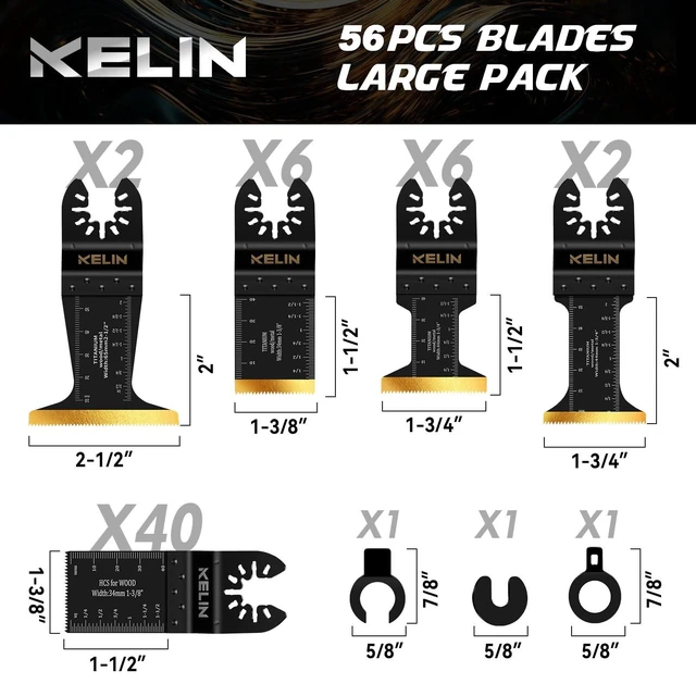 Alt view image 13 of 14 - 56pcs Titanium Oscillating Tool Blades, Universal Multitool Blades 4 Types Oscillating Titanium Saw Blades for Wood,Metal, Drywall,Pipes Fits Dewalt,Bosch,Milwaukee & 98% Oscillating Tools