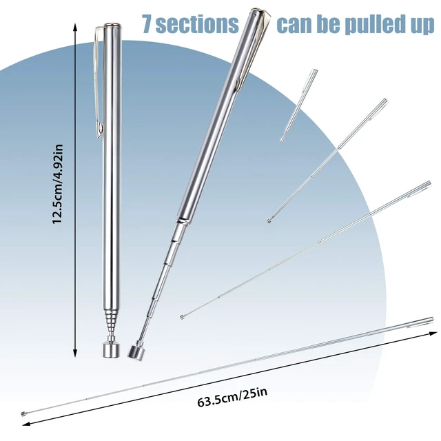 Alt view image 8 of 12 - 48 Pieces Telescoping Magnetic Pick up Tool, 25 Inch,Silver Slim Retractable with Pocket Clip, Extending Magnet Grabber for Mechanic Garage Workshop, Gift for Father Handyman