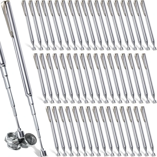 Alt view image 7 of 12 - 48 Pieces Telescoping Magnetic Pick up Tool, 25 Inch,Silver Slim Retractable with Pocket Clip, Extending Magnet Grabber for Mechanic Garage Workshop, Gift for Father Handyman