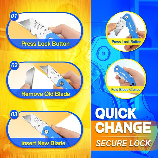 Alt view image 10 of 14 - 24Pack Box Cutter Retractable, Folding Utility Knife with 30 Blades SK5 razor knife blades, quick change pocket knife, navajas para trabajo for cardboard, drywall, rope, linoleum and packages