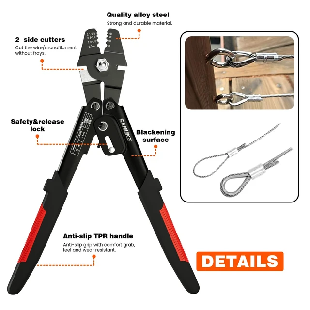 Alt view image 9 of 14 - Wire Rope Crimper Kit, 328ft 1/16" Stainless Steel Cable, Swager with 200Pcs Crimping Sleeves and 50Pcs M2 Thimbles, 6Pcs M4 Hook & Eye Turnbuckle and 8Pcs Eye Screws for Railing, Decking, H