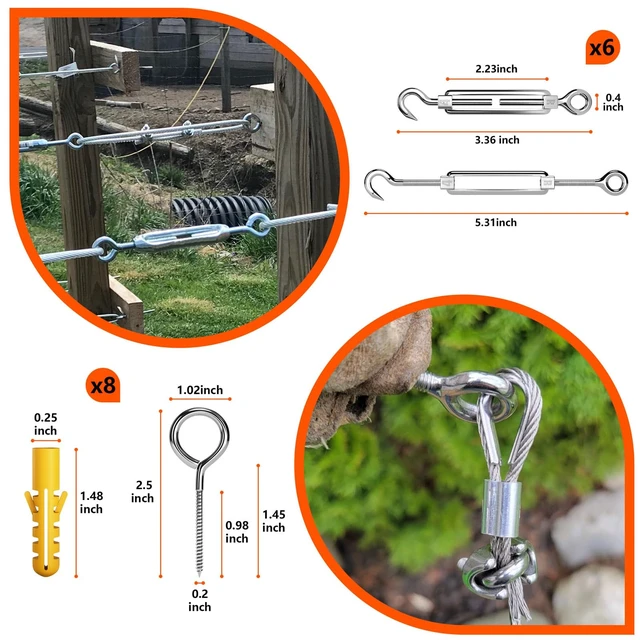 Alt view image 11 of 14 - Wire Rope Crimper Kit, 328ft 1/16" Stainless Steel Cable, Swager with 200Pcs Crimping Sleeves and 50Pcs M2 Thimbles, 6Pcs M4 Hook & Eye Turnbuckle and 8Pcs Eye Screws for Railing, Decking, H