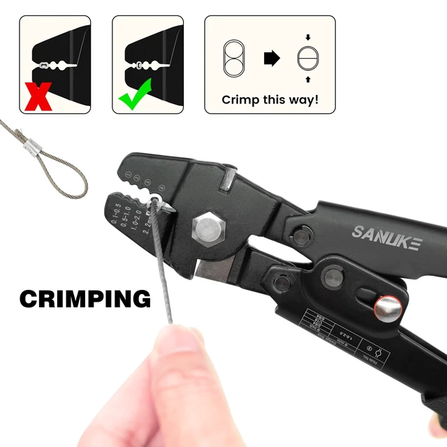 Alt view image 13 of 14 - Wire Rope Crimper Kit, 328ft 1/16" Stainless Steel Cable, Swager with 200Pcs Crimping Sleeves and 50Pcs M2 Thimbles, 6Pcs M4 Hook & Eye Turnbuckle and 8Pcs Eye Screws for Railing, Decking, H