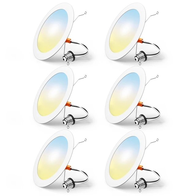 Alt view image 7 of 12 - 6 Pack Retrofit LED Recessed Lighting 6 Inch, 5CCT, White 2700K/3000K/4000K/5000K/6000K Selectable, Dimmable Flat Can Lights, 1000LM Brightness, 10W, IC & Damp Rated, ETL & FCC