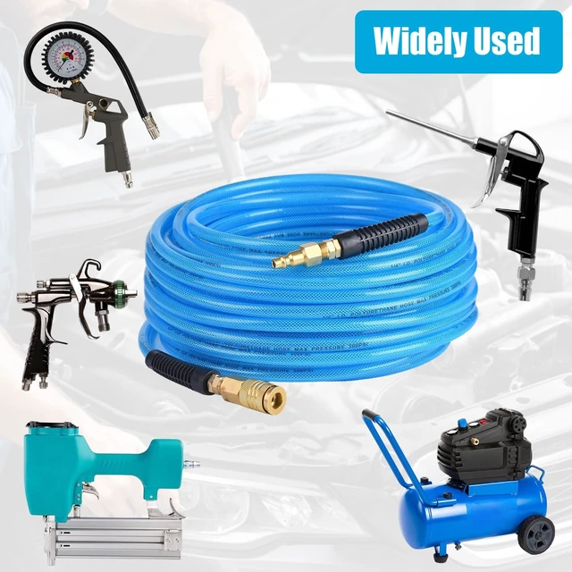 Alt view image 12 of 12 - 100FT 1/4 Inch Air Hose Reinforced Polyurethane Air Compressor Hose - Flexible Heavy Duty Braided Pneumatic Hose with Quick Connect Fittings 300 PSI for Garage Shop Automotive Use