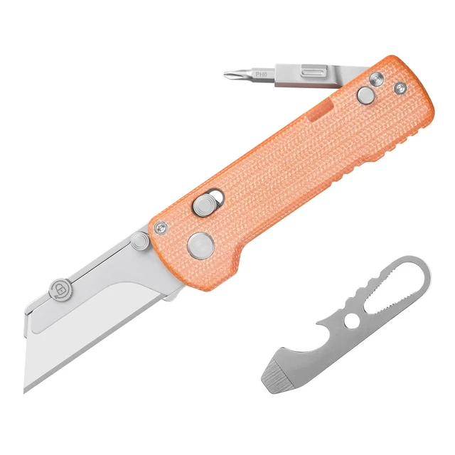 Alt view image 8 of 14 - U1 Pro Multitool Folding Utility Knife with Folding Screwdriver Quick Change Blade EDC Utility Knife with Secure Rail Lock & Pocket Clip for Men & Women (Orange Micarta)