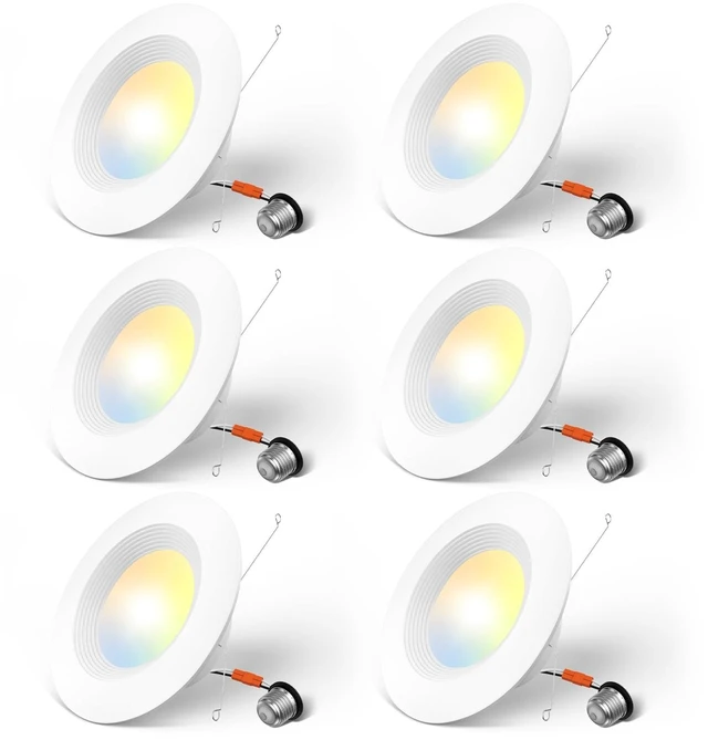 Alt view image 8 of 14 - 6 Pack 5/6 inch 5CCT LED Recessed Lighting, Retrofit Can Light, White Dimmable, 12.5W=100W, 950LM, 2700K/3000K/4000K/5000K/6000K Selectable, Baffle Trim, Easy Install, IC & Damp Rated, ETL & FCC