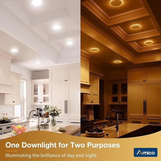 Alt view image 5 of 6 - 2 Pack 4 Inch LED Recessed Light with Night Light, 5CCT, 700LM Ultra-Thin Ceiling Light, 5%-100% Dimmable, No Flicker, 2700K-5000K, Canless Wafer Downlight with J-Box, 10W=90W, IC/ETL/FCC