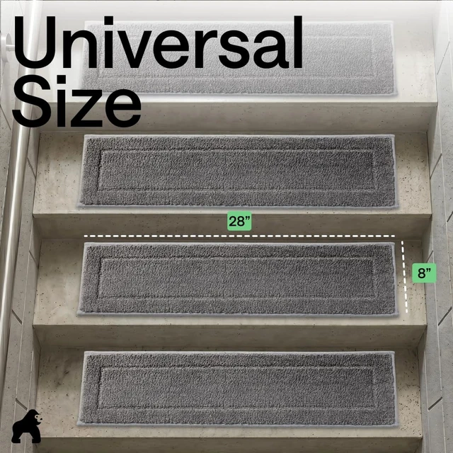 Alt view image 14 of 14 - Peel and Stick Stair Treads, 8x28 Inches, 12 Pack, Gray Multi-Surface Use Machine Washable Carpet Runners for Wooden Steps, Indoor Rugs for Stairs, Pet Friendly, Universal Size