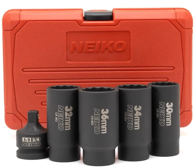 Alt view image 11 of 14 - 02530A 5 Piece 12 Point Socket Set 1/2 Drive, Lug Nut Remover, Spindle Nut Socket, Axle Nut Socket Set, Metric 30mm - 36mm Socket 1/2 Drive Impact Set, Cr-Mo Impact Adapter, 3/4" - 1/2 Reducer