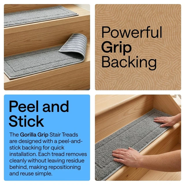 Alt view image 10 of 14 - Peel and Stick Stair Treads, 8x28 Inches, 12 Pack, Gray Multi-Surface Use Machine Washable Carpet Runners for Wooden Steps, Indoor Rugs for Stairs, Pet Friendly, Universal Size