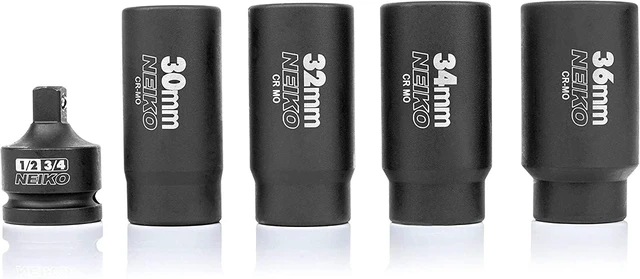 Alt view image 12 of 14 - 02530A 5 Piece 12 Point Socket Set 1/2 Drive, Lug Nut Remover, Spindle Nut Socket, Axle Nut Socket Set, Metric 30mm - 36mm Socket 1/2 Drive Impact Set, Cr-Mo Impact Adapter, 3/4" - 1/2 Reducer