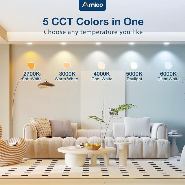 Alt view image 11 of 14 - 6 Pack 5/6 inch 5CCT LED Recessed Lighting, Retrofit Can Light, White Dimmable, 12.5W=100W, 950LM, 2700K/3000K/4000K/5000K/6000K Selectable, Baffle Trim, Easy Install, IC & Damp Rated, ETL & FCC