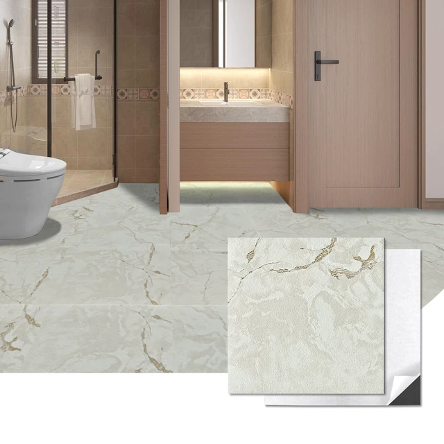 Alt view image 8 of 14 - 30-Pack Peel and Stick Floor Tiles, 12" x 12", White Grey Vein Marble Anti-Slip, Waterproof, Stain-Resistant, Simple to Clean, Durable, Premium Vinyl, Ideal for Kitchen, Dining Room, Bedrooms