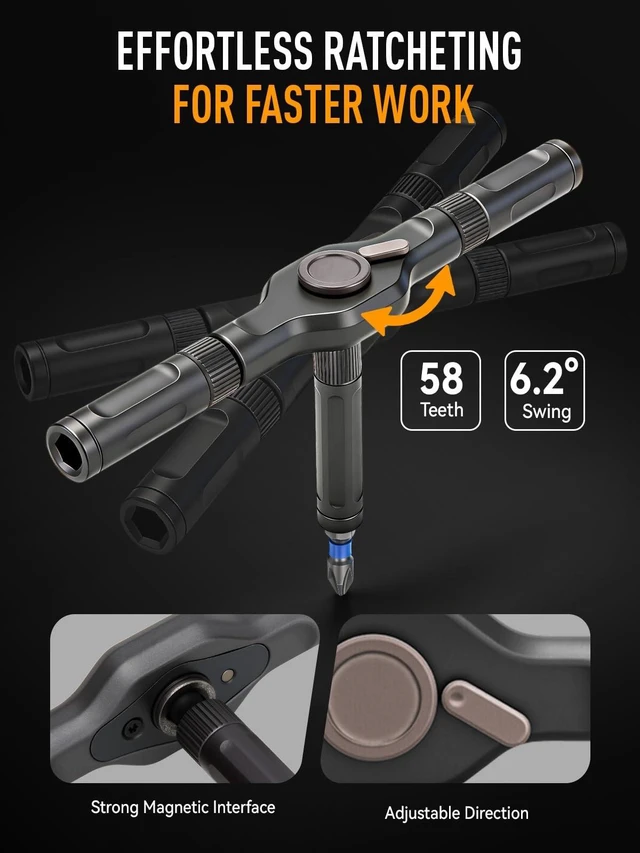 Alt view image 11 of 14 - 68 IN 1 Magnetic Ratchet Screwdriver Set with Detachable T Handle S2 Steel Bits, for Furniture, Precision Electronics, Bicycle Repair, Gift for Men Husband