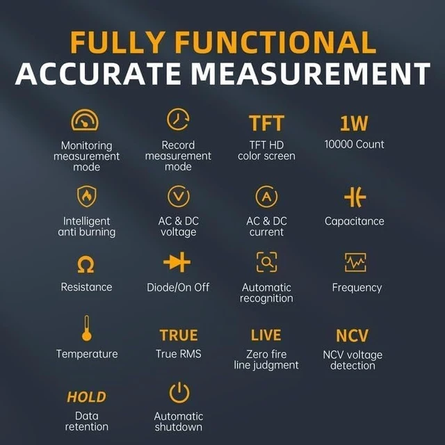 Alt view image 13 of 14 - DMT-99 Digital Multimeter 9999 Counts TRMS, Rechargeable Volt Meter Auto-Ranging, Graph Recording, Anti-Burn Protection, NCV Voltage/Current/Resistance/Capacitance for Electronics, Auto Repair