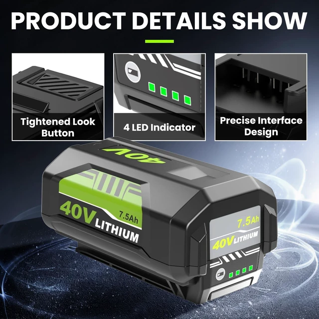 Alt view image 8 of 12 - 40v 7500mAh OP4026A Replacement for Ryobi 40V Battery 7.5Ah Lithium Compatible with Ryobi 40 Volt Battery OP4026A OP4040 OP40201 OP4050A OP4015 OP40261 OP4030 OP40401 OP4060 Power Tools