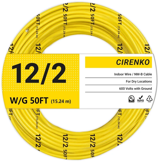 Alt view image 8 of 14 - 12/2 NM-B Cable 50 FT, UL Listed 12 Gauge Indoor Wire with Ground Solid Bare Copper, No CCA, Durable Yellow NM-B Jacket, Easy to Strip, for Residential Dry Locations, 600V Rated