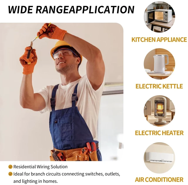 Alt view image 11 of 14 - 12/2 NM-B Cable 50 FT, UL Listed 12 Gauge Indoor Wire with Ground Solid Bare Copper, No CCA, Durable Yellow NM-B Jacket, Easy to Strip, for Residential Dry Locations, 600V Rated