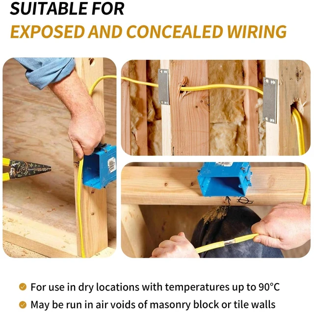 Alt view image 13 of 14 - 12/2 NM-B Cable 50 FT, UL Listed 12 Gauge Indoor Wire with Ground Solid Bare Copper, No CCA, Durable Yellow NM-B Jacket, Easy to Strip, for Residential Dry Locations, 600V Rated