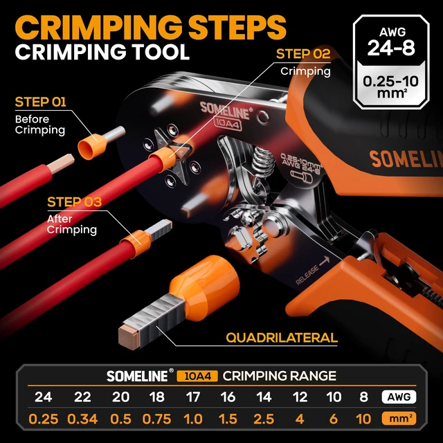 Alt view image 9 of 14 - Ferrule Crimping Tool Kit, 24-8 AWG with 23 Sizes Wire Ferrules Insulated Ferrule Terminals (Tinned Copper, 8-20mm), Ratchet Square Crimper, for Cables, Car, PLC Panels & DIY Electronics