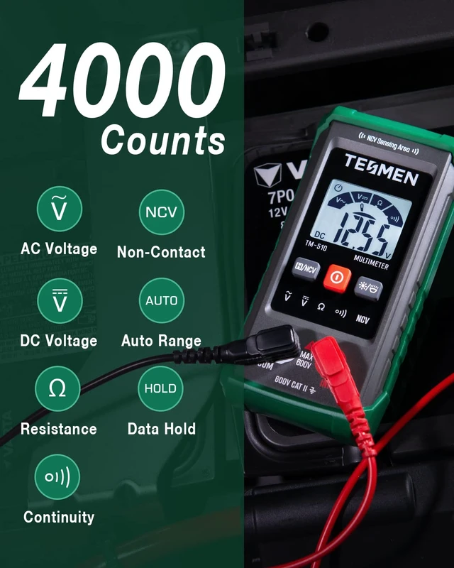 Alt view image 9 of 14 - TM-510 Digital Multimeter, 4000 Counts, Smart Measurement, Auto-Ranging Voltmeter; Voltage Tester with Non-Contact Voltage Function, Measures AC/DC Voltage, Resistance, Continuity Green (Pack of 2)