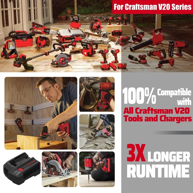 Alt view image 12 of 14 - Upgrade 2Pack 20V 6.0Ah Replacement Battery for Craftsman 20V Battery V20 Lithium ion for CMCB205 CMCB204 CMCB206 CMCB202 CMCB201 20V Cordless Power Tools Craftsman 20V Battery