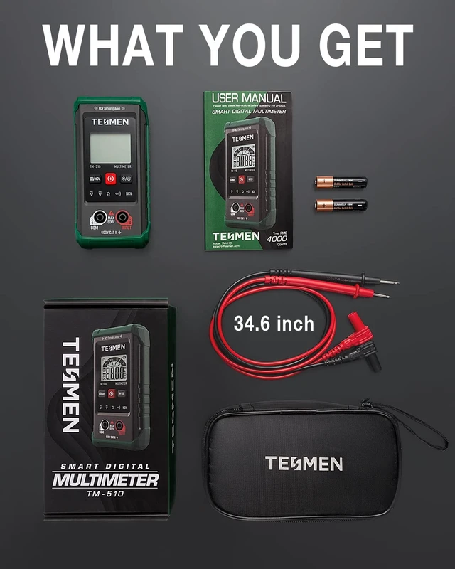Alt view image 14 of 14 - TM-510 Digital Multimeter, 4000 Counts, Smart Measurement, Auto-Ranging Voltmeter; Voltage Tester with Non-Contact Voltage Function, Measures AC/DC Voltage, Resistance, Continuity Green (Pack of 2)